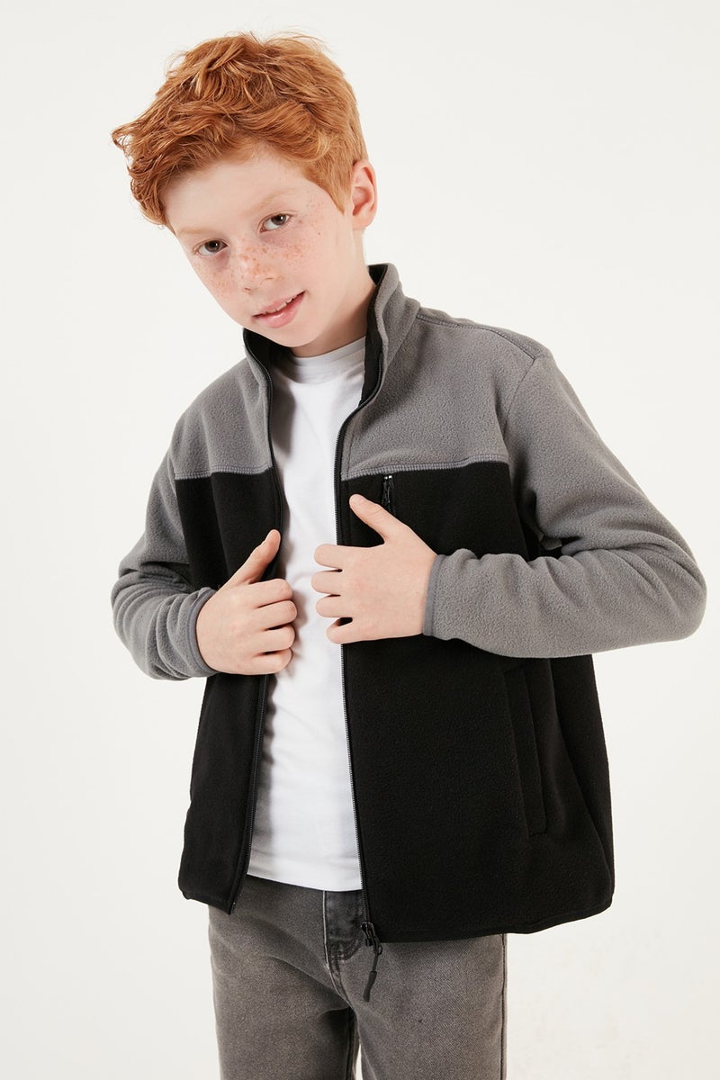Lela Soft Textured Zippered Color Block Stand Collar Pocket Polar Children's Fleece 5905001  - Image 2