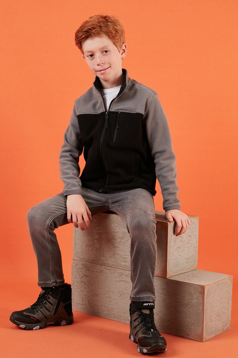 Lela Soft Textured Zippered Color Block Stand Collar Pocket Polar Children's Fleece 5905001  - Image 1