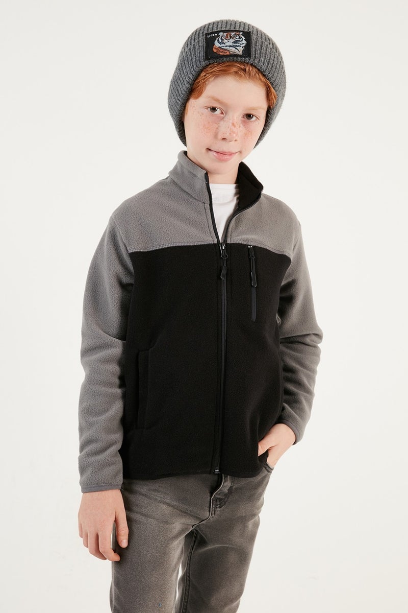 Lela Soft Textured Zippered Color Block Stand Collar Pocket Polar Children's Fleece 5905001  - Image 5