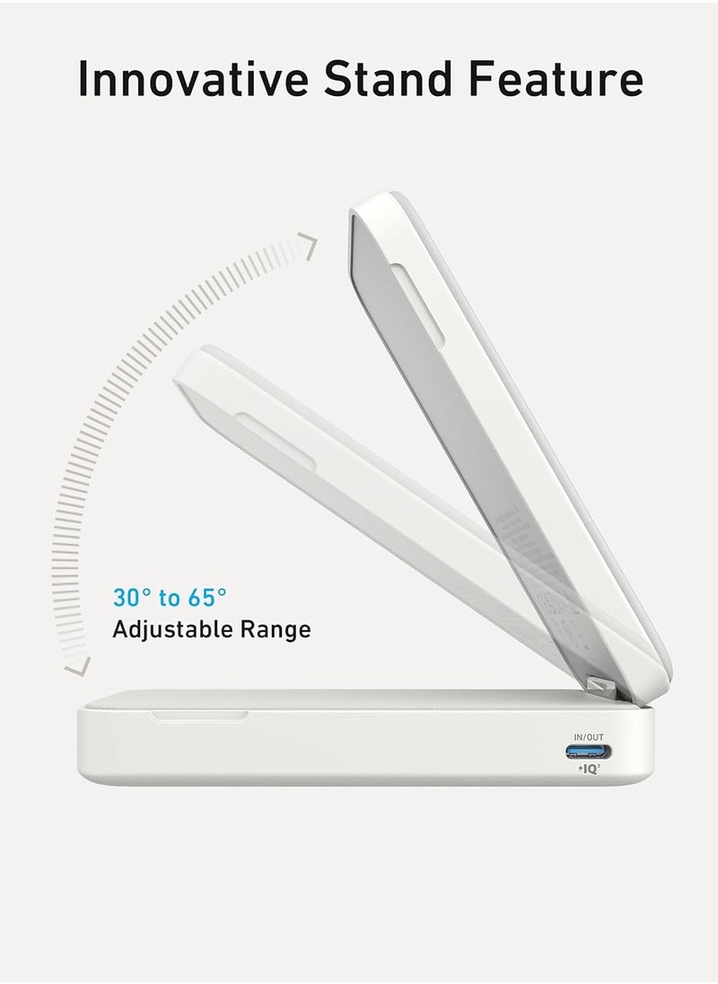 Beauenty - MagGo Power Bank, Qi2 Certified 15W Ultra-Fast MagSafe-Compatible Portable Charger, 6,600mAh Battery Pack with Adjustable and Foldable Stand, for iPhone 15/14/13 Series (USB-C Cable Included) White - Image 1