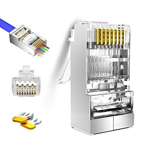 EZYUMM 20-Pack Pass Through Cat6 Shielded RJ45 Connectors, Gold Plated Cat6a RJ45 Connector, Premium Cat6a Connector for Solid or Stranded FTP/STP Ethernet Cable - Image 1