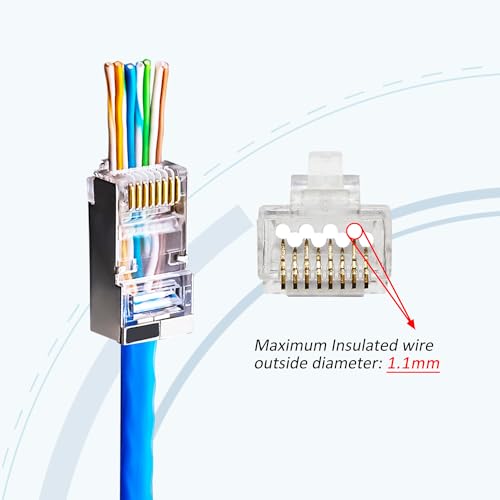 EZYUMM 20-Pack Pass Through Cat6 Shielded RJ45 Connectors, Gold Plated Cat6a RJ45 Connector, Premium Cat6a Connector for Solid or Stranded FTP/STP Ethernet Cable - Image 4