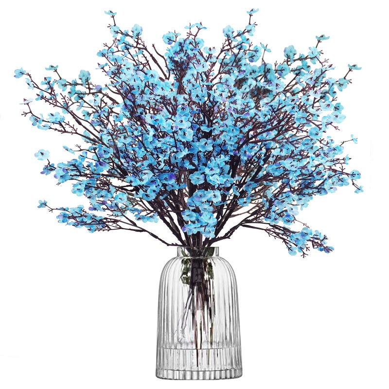 Uieke 6 Pcs Artificial Baby Breath Flowers Fake Gypsophila Bouquets Faux Silk Flower Real Touch Flowers for Wedding Farmhouse Decor DIY Home Party Office Kitchen Hotel Bathroom Garden Blue