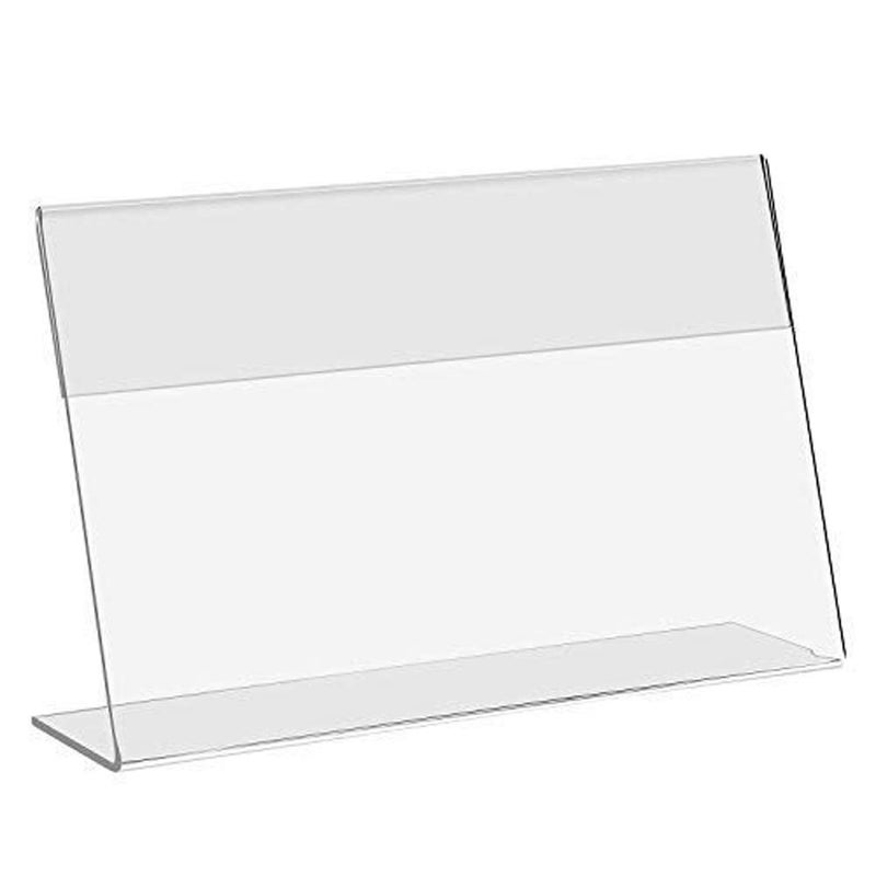 Teensery 10 Pcs Clear Sign Holder Acrylic L-Shaped Table Card Holder Slanted Display Stand Merchandise Price Tag Label Holder (3.5 x 2.36 Inches) - Image 1