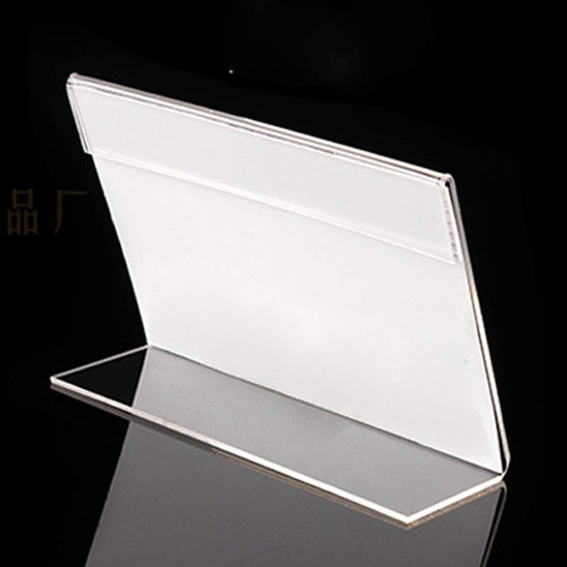 Teensery 10 Pcs Clear Sign Holder Acrylic L-Shaped Table Card Holder Slanted Display Stand Merchandise Price Tag Label Holder (3.5 x 2.36 Inches) - Image 3