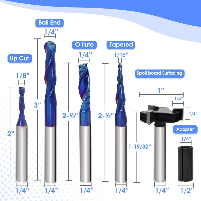 Eyryfui 10Pcs CNC Router Bits Set, 1/4" Shank Solid Carbide Multiple Uses Router Bit for Woodworking Detail Carving Trimming V Groove Engraving Slotting Mortise MDF Resin Lettering Sign Making - Image 3