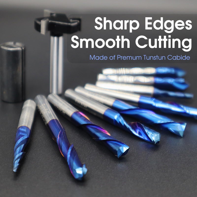 Eyryfui 10Pcs CNC Router Bits Set, 1/4" Shank Solid Carbide Multiple Uses Router Bit for Woodworking Detail Carving Trimming V Groove Engraving Slotting Mortise MDF Resin Lettering Sign Making - Image 4