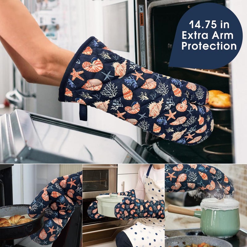 RED LMLDETA Oven Mitts Cotton Fashion Cute Cowry Design 1pair Heat Resistant Oven Gloves Safe Cooking Baking Grilling Barbecue Machine Washable Pot Holders (Cowry) - Image 5