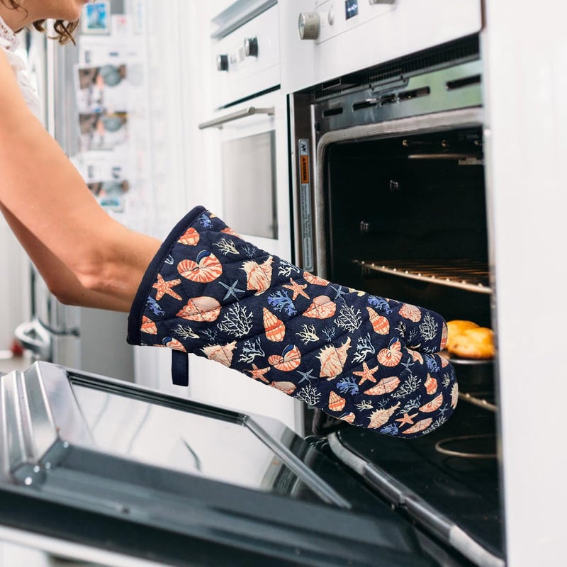 RED LMLDETA Oven Mitts Cotton Fashion Cute Cowry Design 1pair Heat Resistant Oven Gloves Safe Cooking Baking Grilling Barbecue Machine Washable Pot Holders (Cowry) - Image 4