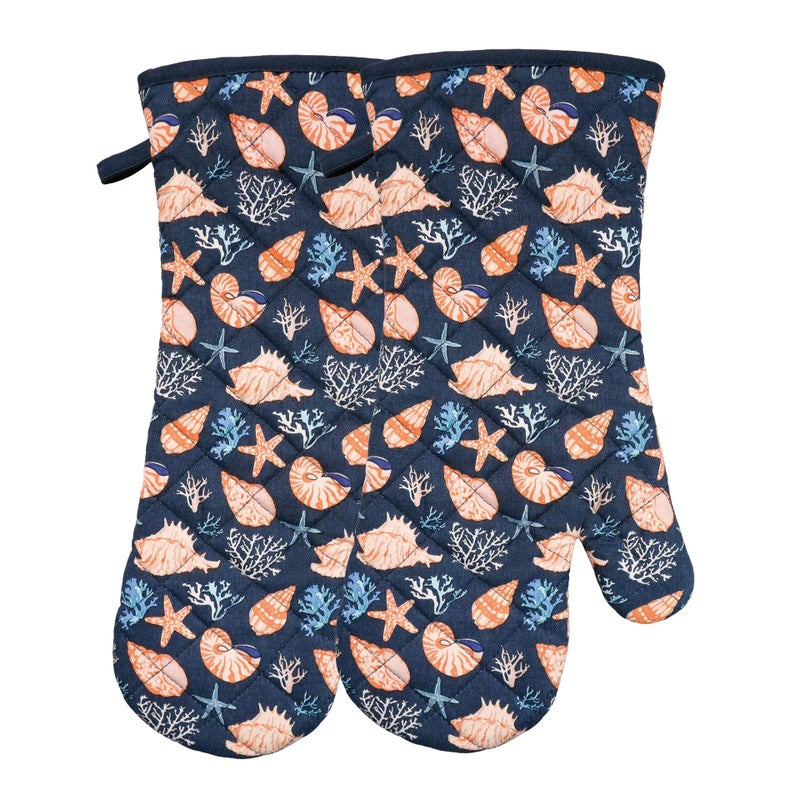 RED LMLDETA Oven Mitts Cotton Fashion Cute Cowry Design 1pair Heat Resistant Oven Gloves Safe Cooking Baking Grilling Barbecue Machine Washable Pot Holders (Cowry) - Image 1