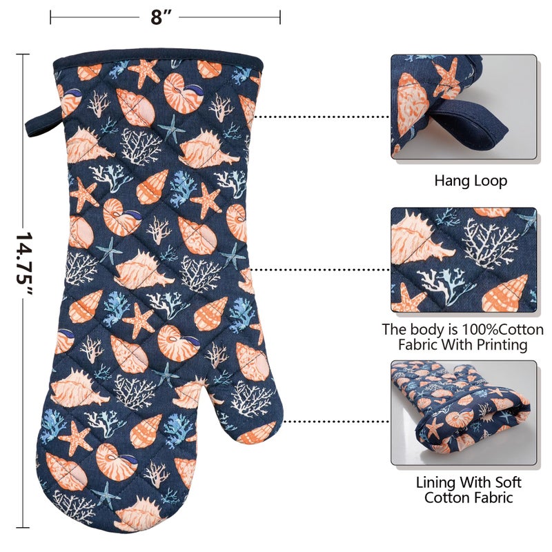 RED LMLDETA Oven Mitts Cotton Fashion Cute Cowry Design 1pair Heat Resistant Oven Gloves Safe Cooking Baking Grilling Barbecue Machine Washable Pot Holders (Cowry) - Image 2