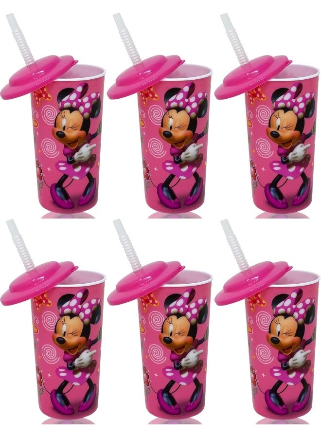ZAK 6-Pack Disney Minnie Mouse 16oz Reusable Sports Tumbler Drink Cups with Lids & Straws, Pink - Image 1