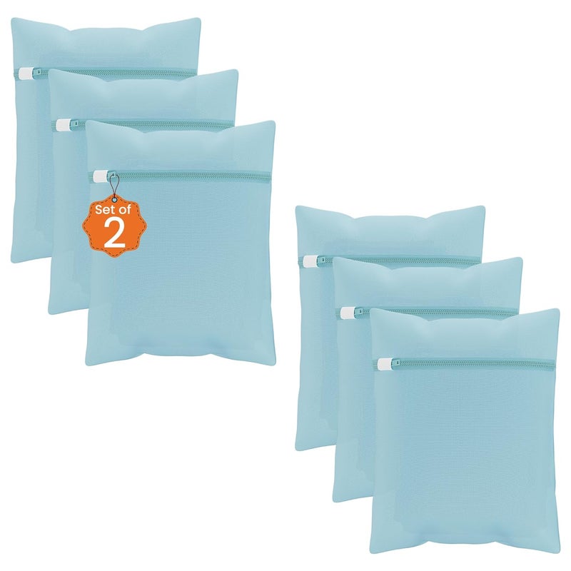 Kuber Industries Set of 6 Polyester Mesh Laundry Bag with Zip Reusable Washing Bags for Washing Machine Ideal for Delicate Fabrics Lingerie Shoes Protection YZ6BLU Plain Blue - Image 1