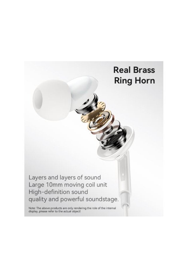 YH45 Wired Control Earphone with Ergonomic Design, 3 Buttons and Type-C Connector - White