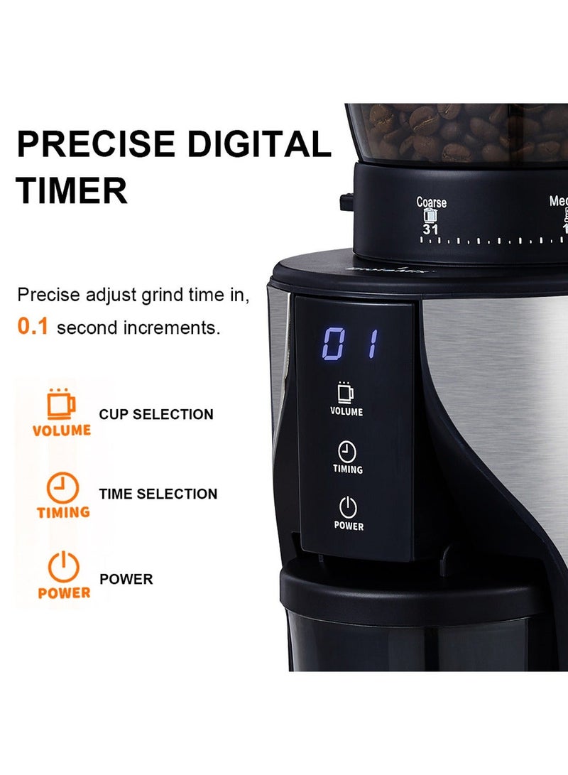 Biolomix Conical Burr Coffee Grinder, 31 Adjustable Grind Settings, Precision Timer, Stainless Steel Blade – Ideal for Espresso, Drip, Pour Over, Cold Brew, and French Press - Image 3
