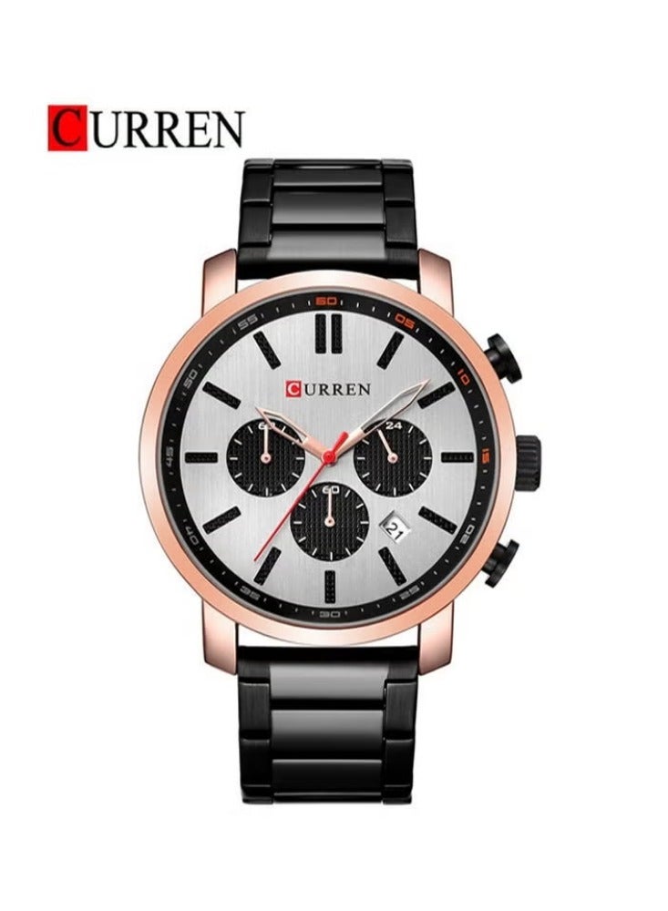 كارين ساعة كورين 8315 ستانلس ستيل اسود كرونوغراف للرجال - ذهبي وردي وأسود - Image 1