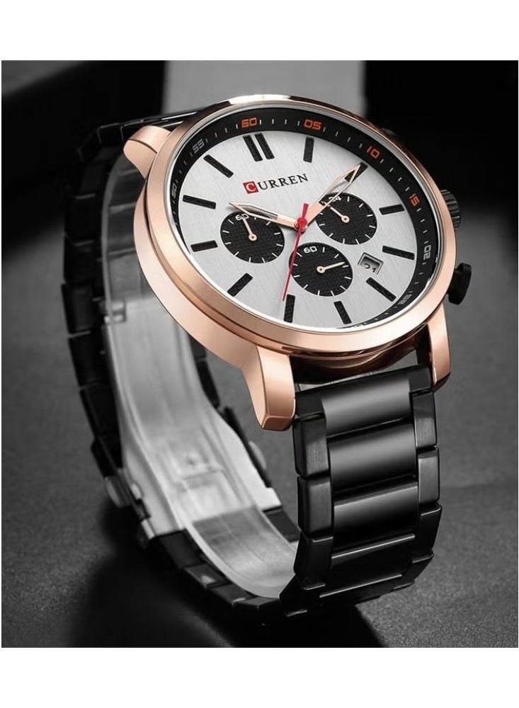 كارين ساعة كورين 8315 ستانلس ستيل اسود كرونوغراف للرجال - ذهبي وردي وأسود - Image 2