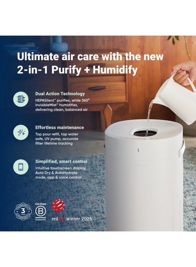 Blueair جهاز تنقية وترطيب 2 في 1: جهاز تنقية الهواء والترطيب بتقنية HEPASilent™ و360° InvisibleMist™، تعبئة من الأعلى - يغطي 1,726 قدم مربع في 60 دقيقة - هواء متوازن تمامًا، منتج واحد - Image 2