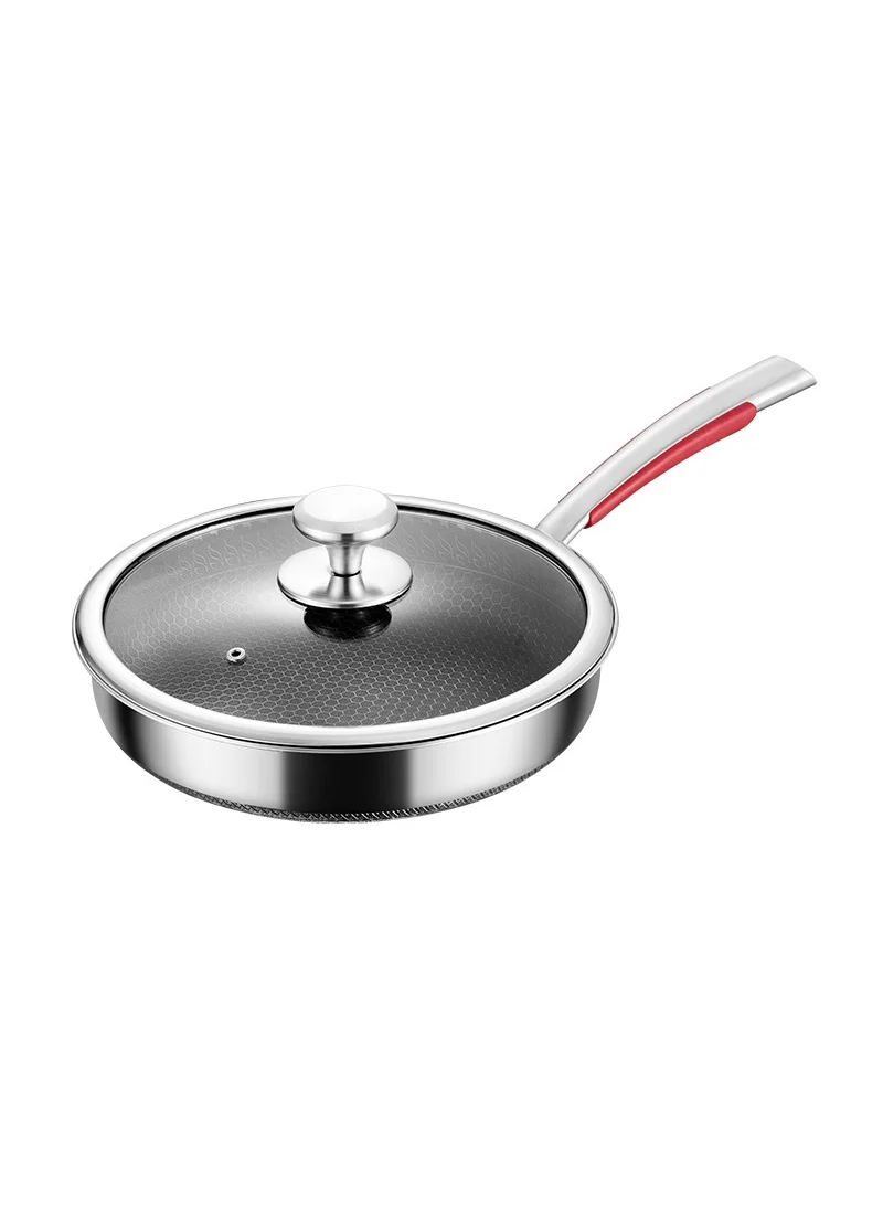 كويزيرا Stainless steel Non - stick , Honeycomb Frying Pan with Glass lid and Silicone spoon rest-30cm