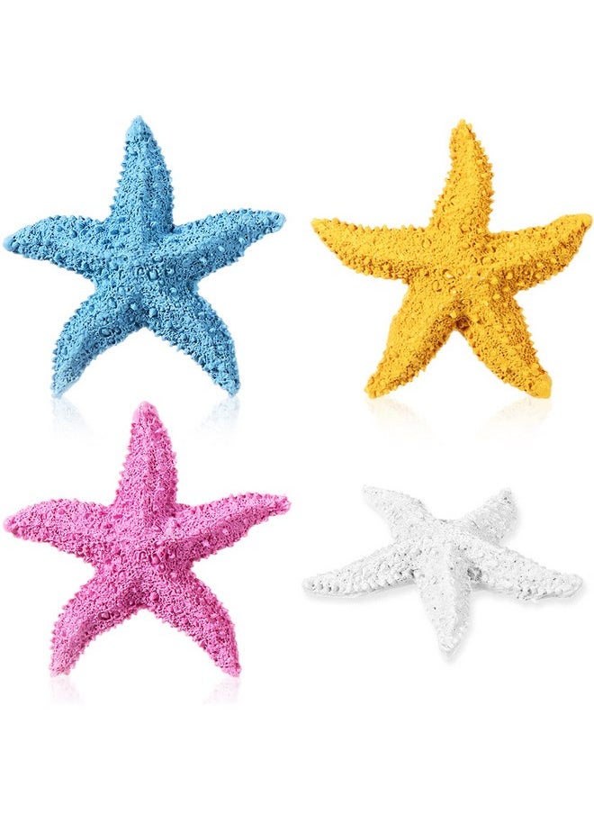 Frienda Frienda 4 Pieces Resin Starfish Aquarium Decoration Multi-Colored Aquarium Artificial Starfish Ornament for Fish Tank Home Wedding Table Decor DIY Crafts, 2.95 Inch  - Image 1
