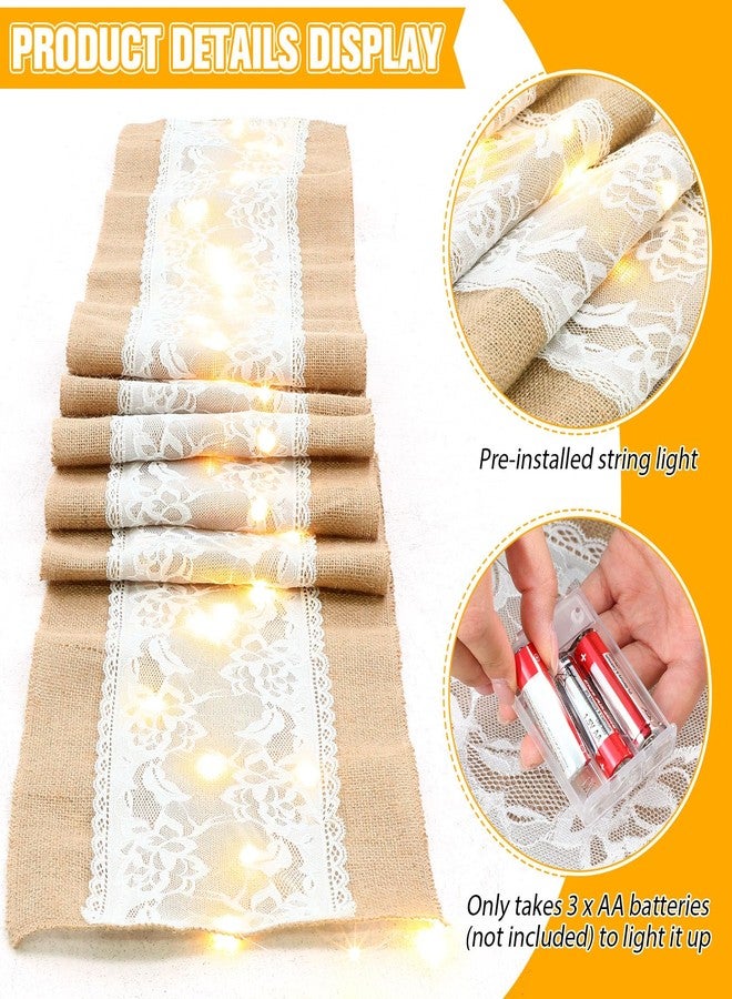 Xinnun 6 Pack Burlap Table Runner with LED String Lights Lace Rustic Natural Vintage Boho Jute Runner for Farmhouse Wedding Thanksgiving Decor(Fashion,12x108 Inches) - Image 3