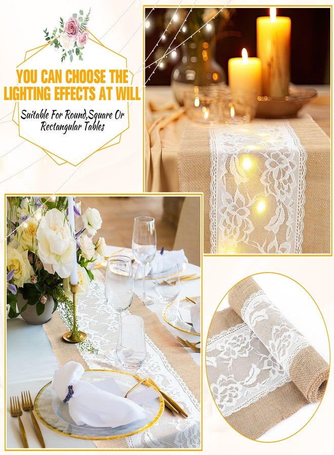 Xinnun 6 Pack Burlap Table Runner with LED String Lights Lace Rustic Natural Vintage Boho Jute Runner for Farmhouse Wedding Thanksgiving Decor(Fashion,12x108 Inches) - Image 5