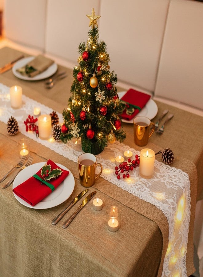 Xinnun 6 Pack Burlap Table Runner with LED String Lights Lace Rustic Natural Vintage Boho Jute Runner for Farmhouse Wedding Thanksgiving Decor(Fashion,12x108 Inches) - Image 4