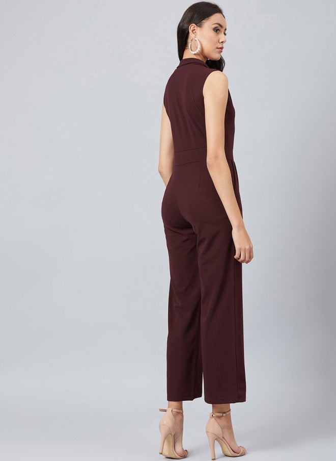 Athena Brown Solid Basic Jumpsuit for Women - Image 4