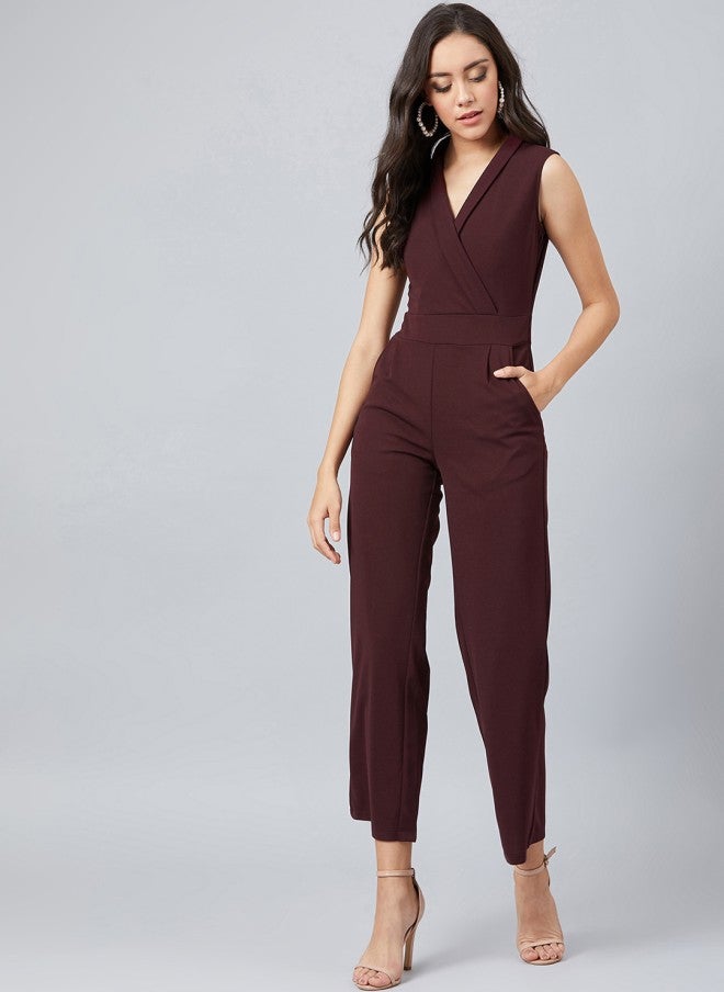 Athena Brown Solid Basic Jumpsuit for Women - Image 5