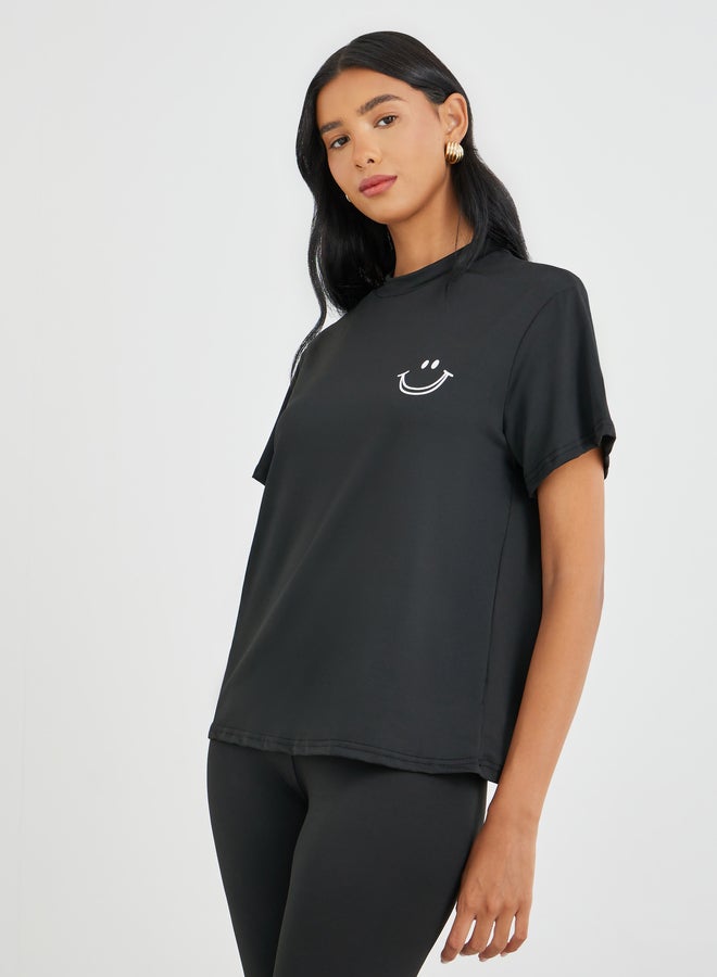 Take Two Smiley Face Print Short Sleeve T-Shirt and Leggings Co-Ords - Image 3