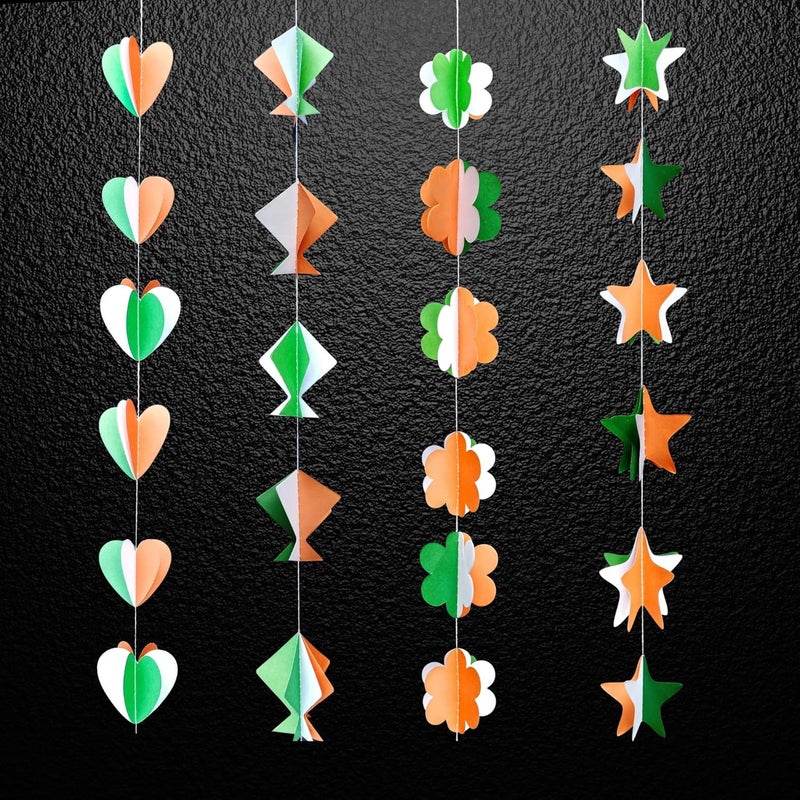 DIGI ARTS Mix Hanging 3D Star Kites Flower Heart Frills Garland Tri Color for Republic Day Decoration Pack of 4 Pc Multicolor Size 182 cms