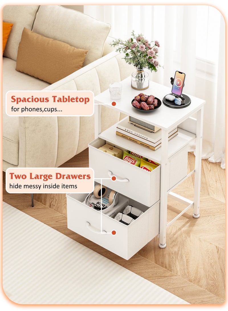 زانوتا طاولة جانبية كومدينه سرير من 3 طبقات مع 2 درجات نسيج طاوله جانبيه للسرير نهاية طاولة القهوة لغرفة النوم 45 * 30 * 73 سم أبيض - Image 3