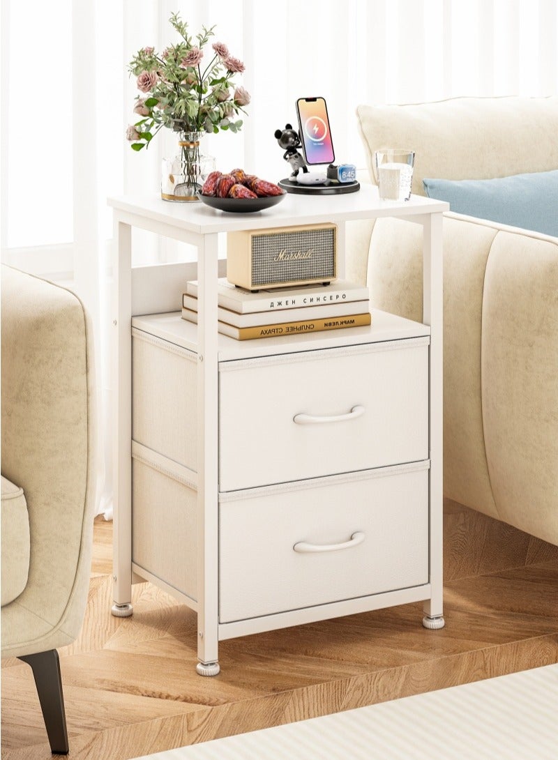 زانوتا طاولة جانبية كومدينه سرير من 3 طبقات مع 2 درجات نسيج طاوله جانبيه للسرير نهاية طاولة القهوة لغرفة النوم 45 * 30 * 73 سم أبيض - Image 1