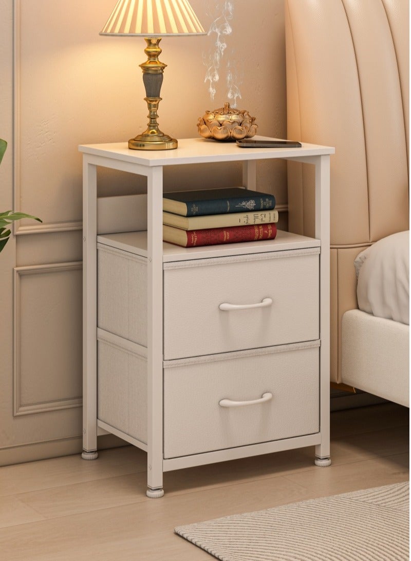 زانوتا طاولة جانبية كومدينه سرير من 3 طبقات مع 2 درجات نسيج طاوله جانبيه للسرير نهاية طاولة القهوة لغرفة النوم 45 * 30 * 73 سم أبيض - Image 2