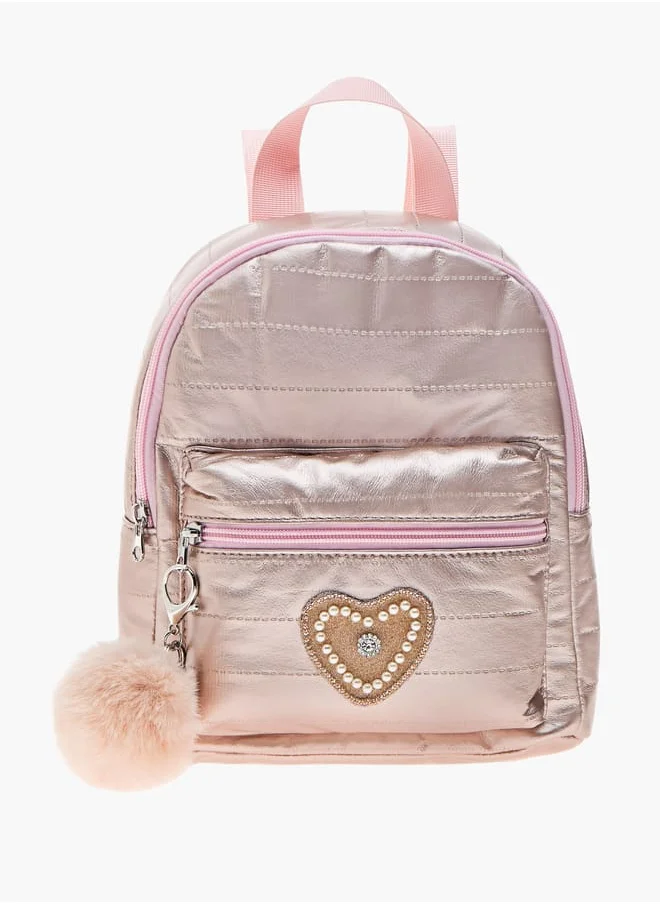 Little Missy Heart Accent Backpack with Adjustable Straps and Zip Closure