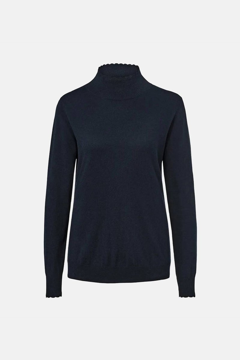 Tchibo Women High Neck Textured Sweater, Navy  - Image 2