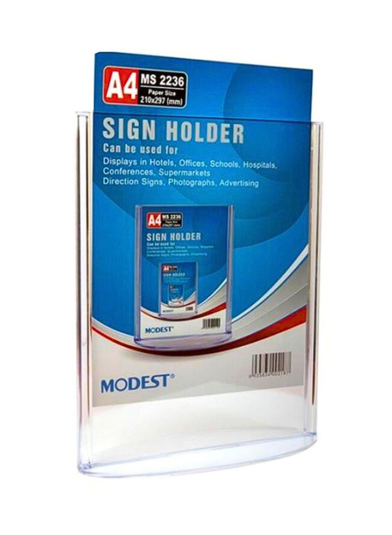 MODEST A4 Portrait Sign Holder, 210x297mm, Clear - Image 1