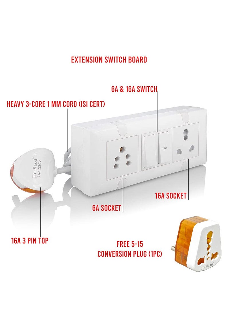 HI PLASST PINS N PLUGS HiPLASST 226A 16A Modular Board Extension Strip Multi Outlet Electrical Switch Board for Heavy Appliances 10 Yard  - Image 3