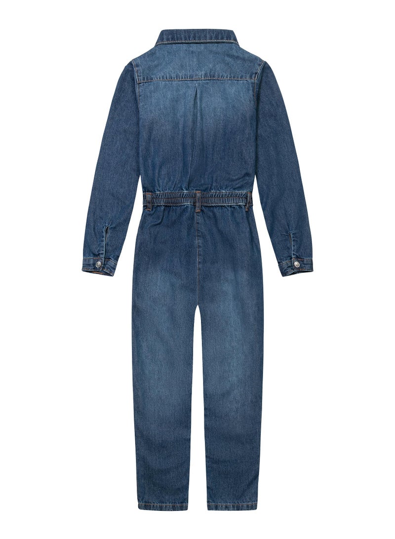 MINOTI Girls Denim Boilersuit with Chest Pockets and Belt Loops  - Image 2
