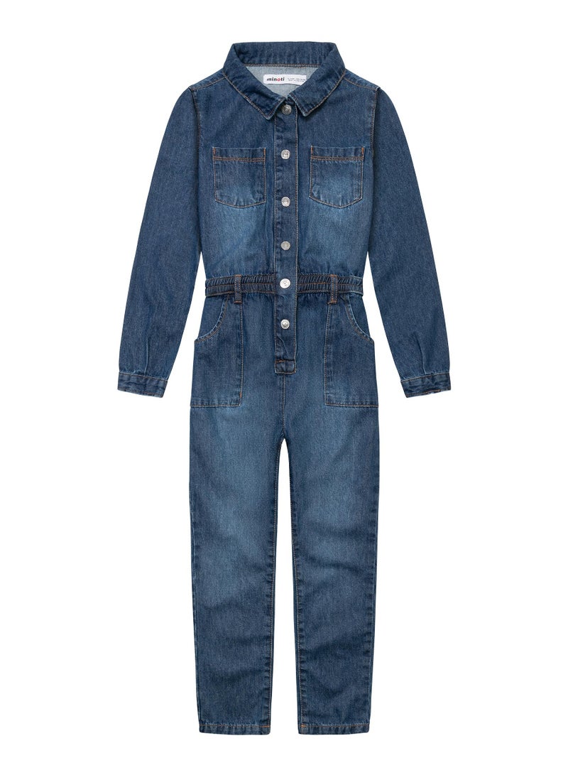 MINOTI Girls Denim Boilersuit with Chest Pockets and Belt Loops  - Image 1