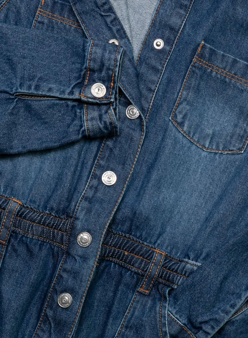 MINOTI Girls Denim Boilersuit with Chest Pockets and Belt Loops