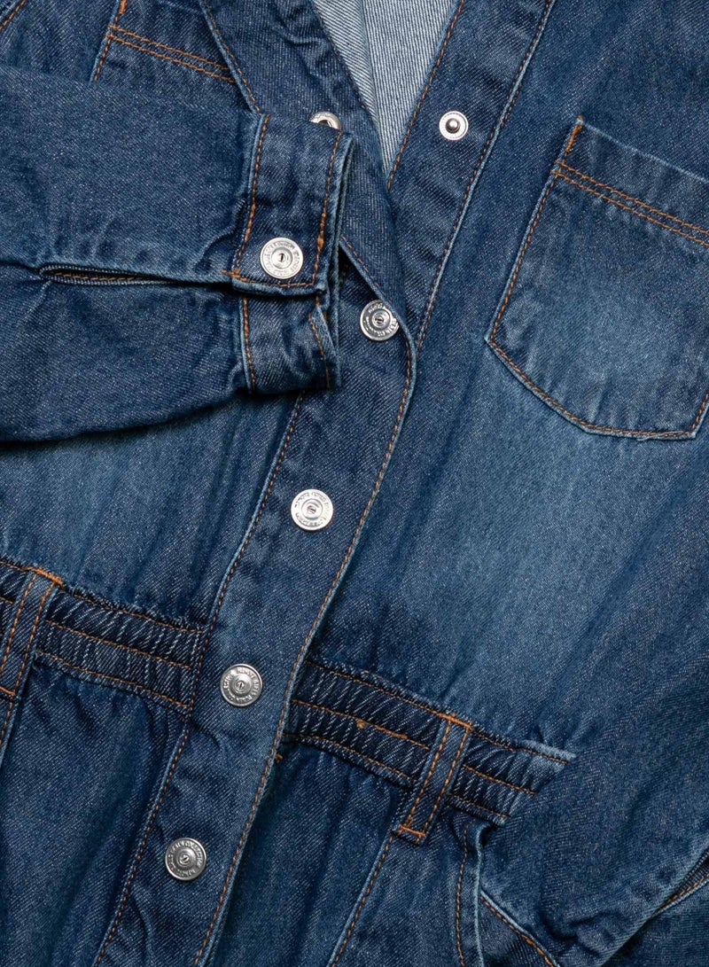 MINOTI Girls Denim Boilersuit with Chest Pockets and Belt Loops  - Image 3