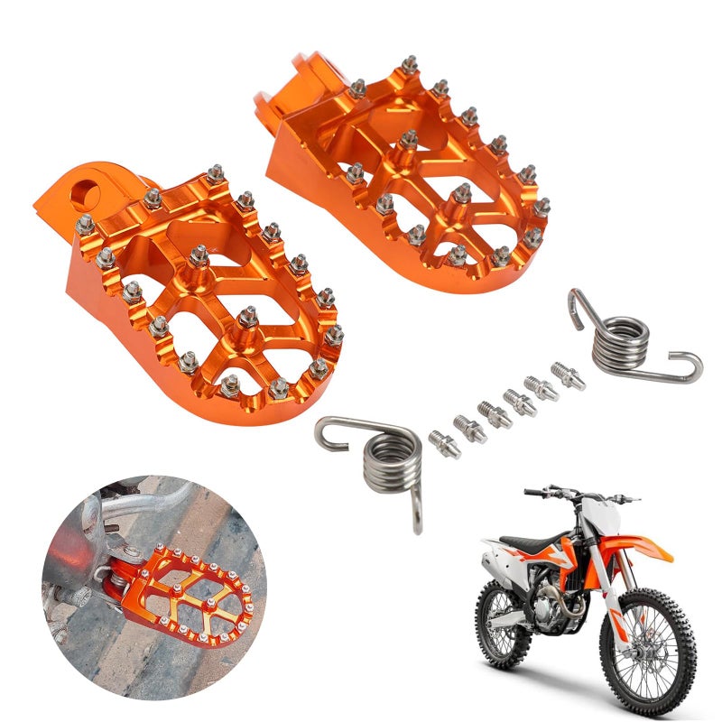 USTPO Motorcycle Foot Pegs Footpegs Footrests Foot Pedals Rests CNC for SX XC EXC XCW FREERIDE SMC ADVENTURE ENDURO SUPERMOTO 65 85 125 150 200 250 300 350 380 400 450 500 525 530 540 560 Orange