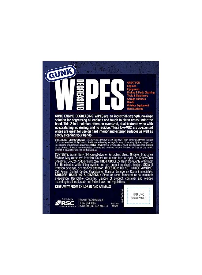 Gunk Engine Degreaser Wipes 30 Wipes - Image 2
