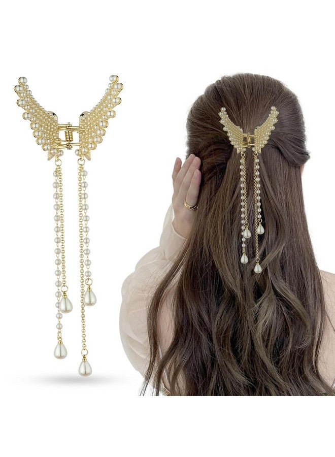 Thick Fancy Half Bun Hair Clips, Butterfly Hair Clip - butterfly Pearl Tassel Hair Clip for Women, Hair CLAW Clips for Girls, Claw Clips, Metal Hair Clips for Fancy Hair - 1 pc, Multi Color.