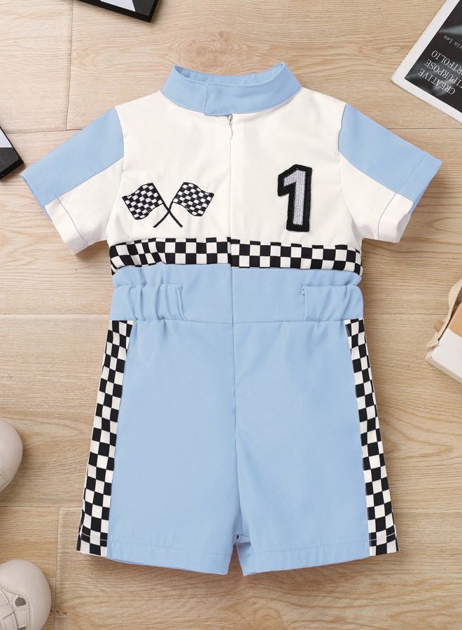 IMEKIS Baby Race Car Driver : Fast One First Birthday Outfit Boys Girls Racecar Suits Jumpsuit 1T Racing 1st Smash Cake Photoshoot Toddler Light Blue 1 9-12 Months - Image 3