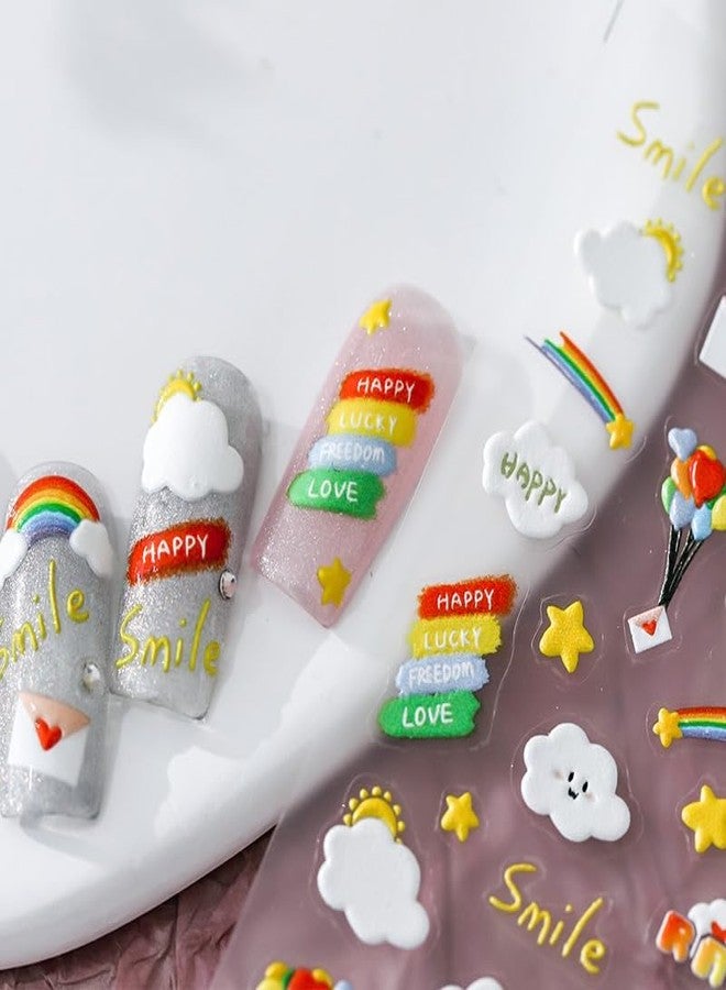 Dedyel Cute Kids 5D Embossed Self-Adhesive Nail Stickers Including Cute Bears Rabbits Flowers Rainbow Sun Balloons Fruits and More for Little Girls Women Nail Art Decoration Fun(3 Sheets) - Image 5