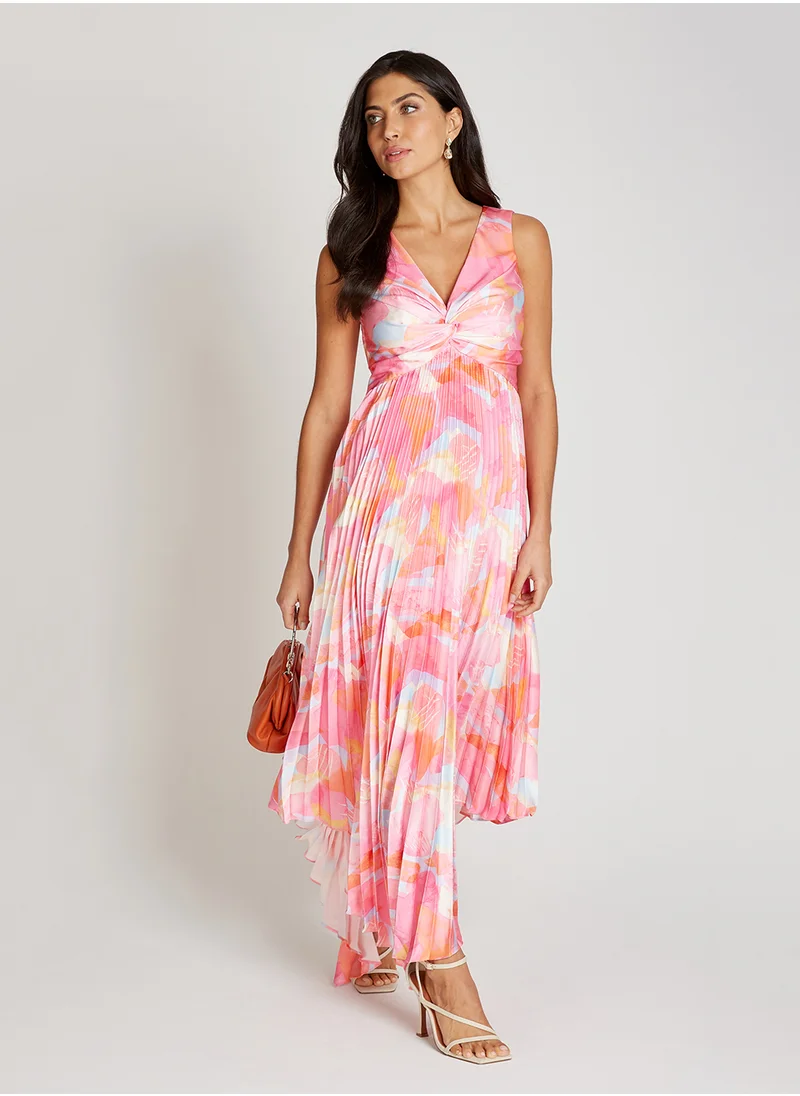 Little Mistress Pleated Plunge Neck Maxi Dress