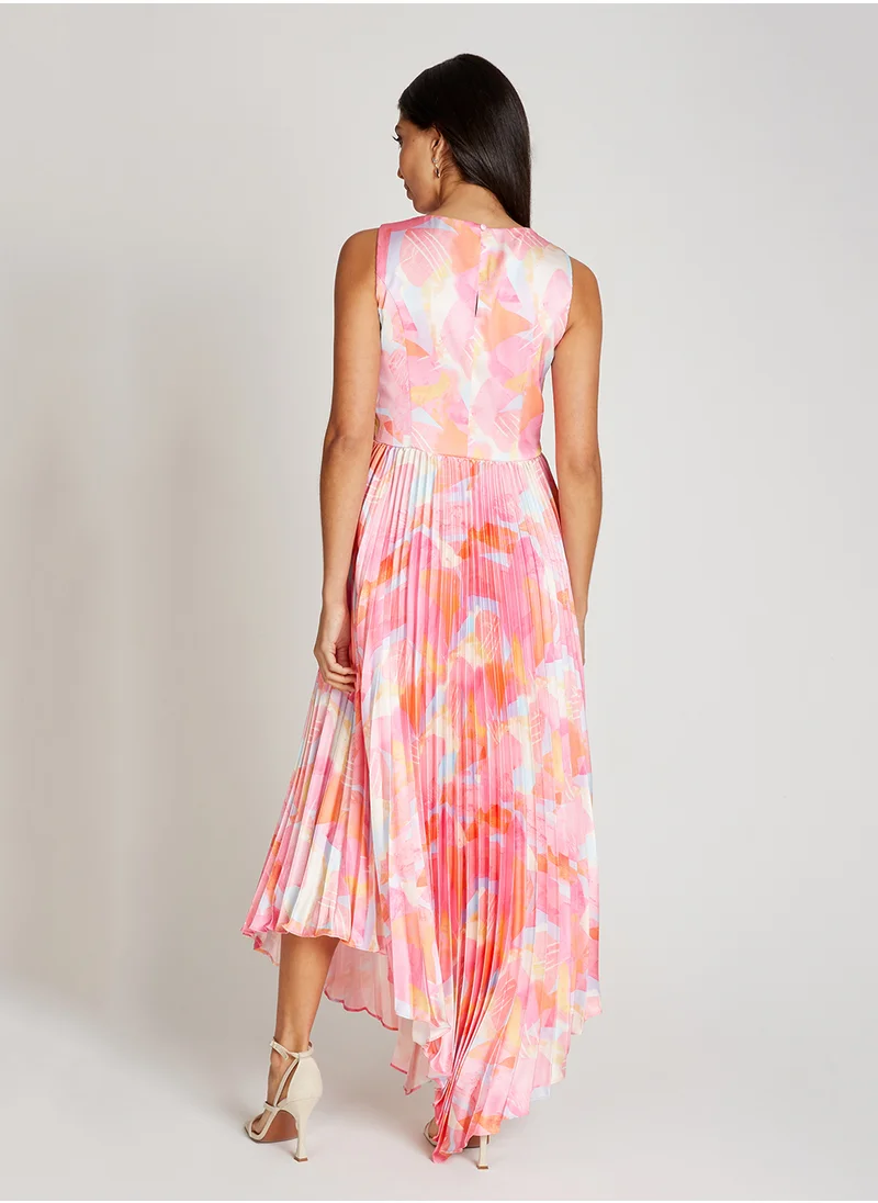 Little Mistress Pleated Plunge Neck Maxi Dress