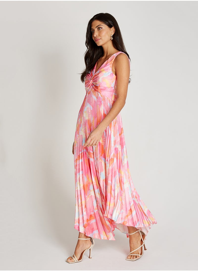 Little Mistress Pleated Plunge Neck Maxi Dress  - Image 4